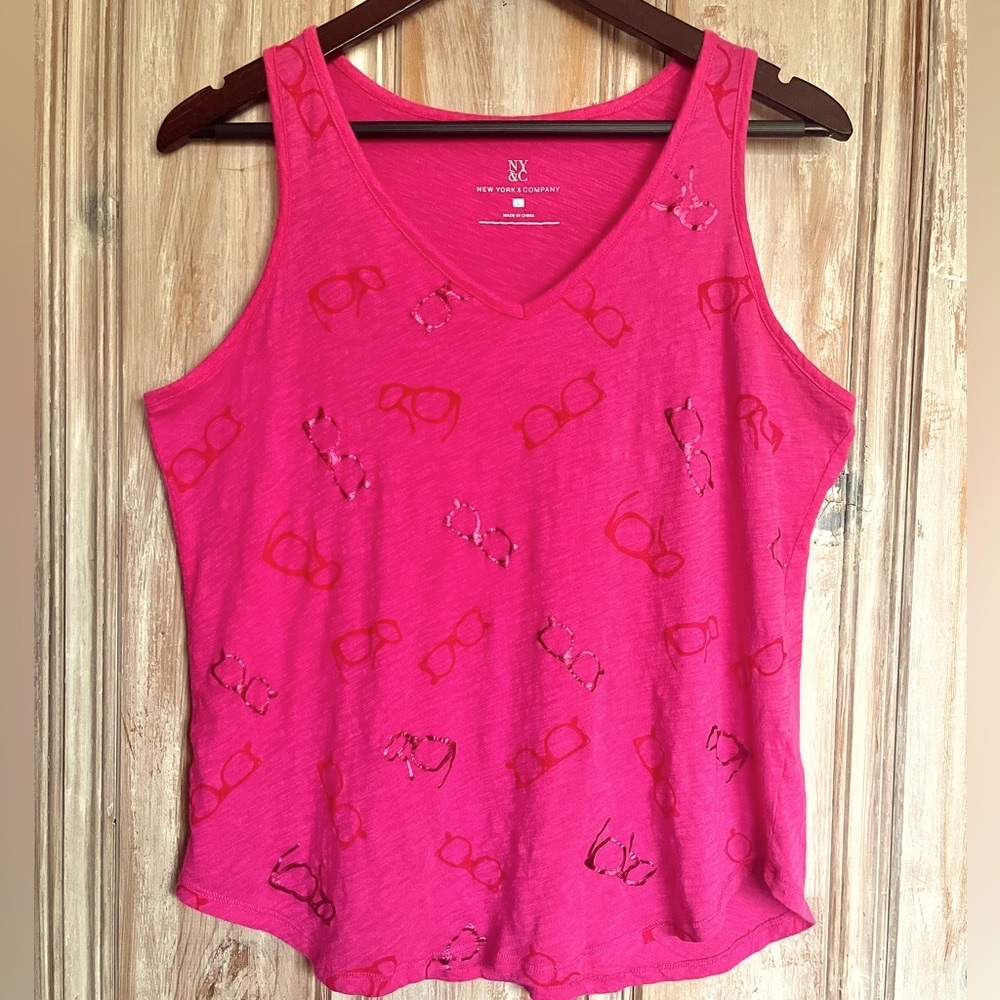 New York & Co 100% Cotton Sunglasses Tank Hot Pink Metallic Size Large